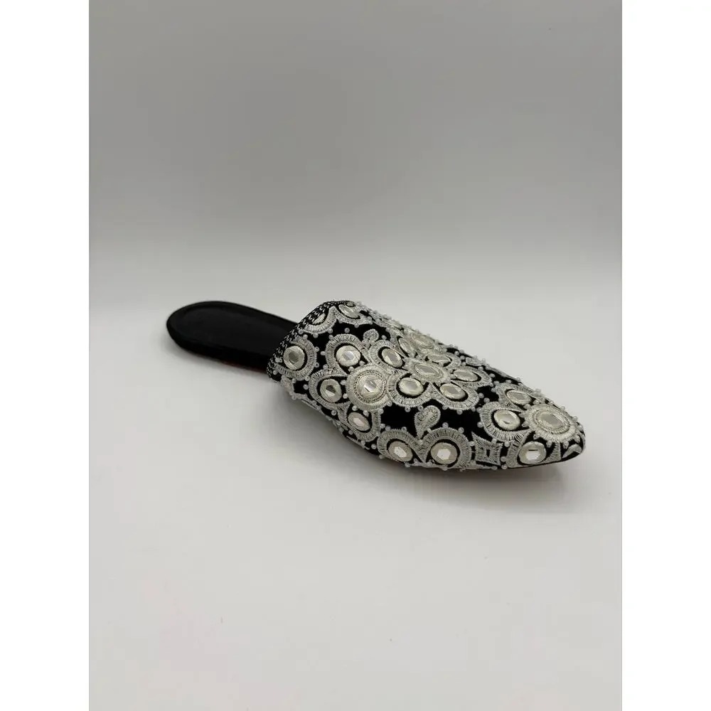 *ONE LEFT SHOE* Tory Burch Elora Black White Silver Flat Mule Size 8 Replacement